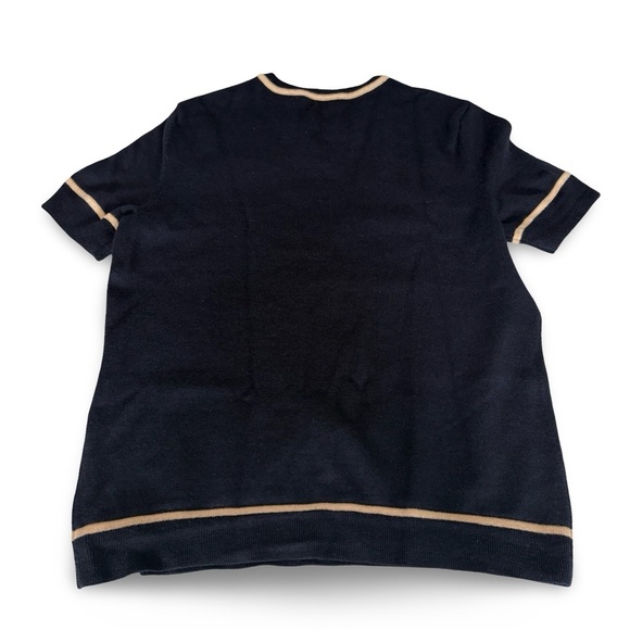 Tory Burch 100% Merino Wool Navy Hand Embroidered Beaded Sunhat Print Sweater M - Picture 8 of 16